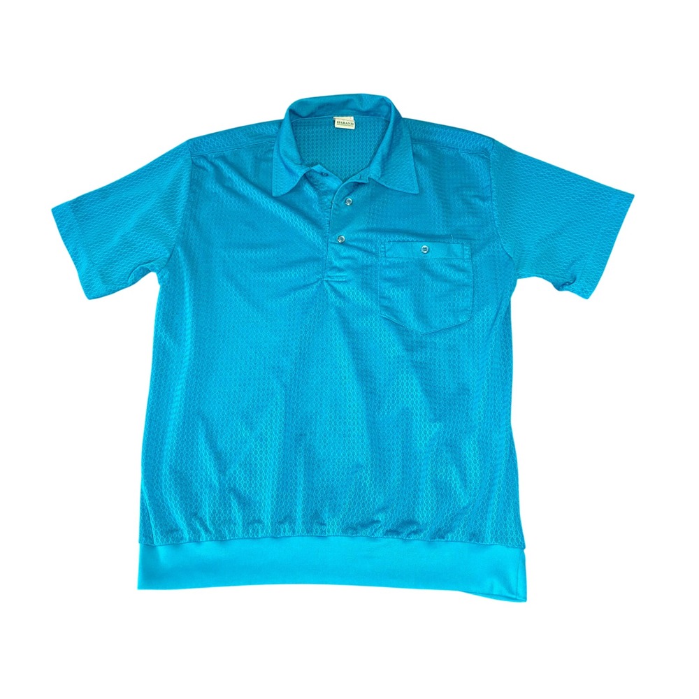 Haband Mens Turquoise Blue Mesh Knit Polo Short Sleeve Y2K Large Grandpa-Wear